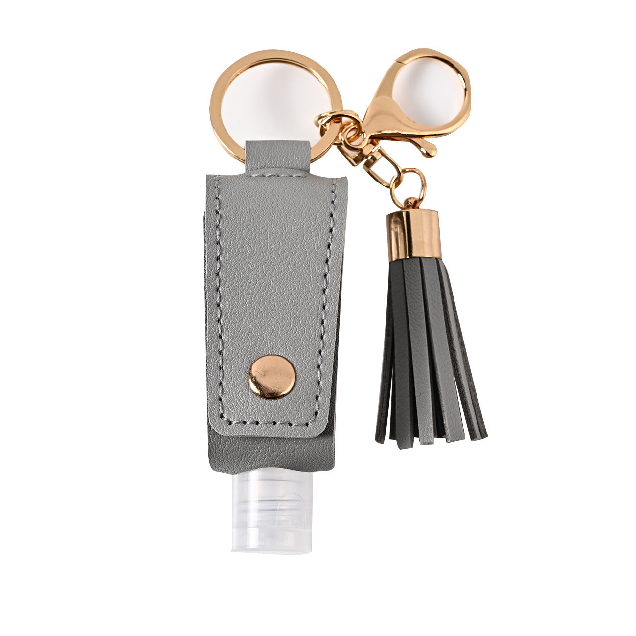 HKM-755667 Portable Keychain Hand Sanitizer Bottle with Leather Card Holder - 30ml Refillable Travel Container in Multiple Colors