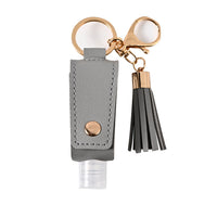 HKM-755667 Portable Keychain Hand Sanitizer Bottle with Leather Card Holder - 30ml Refillable Travel Container in Multiple Colors