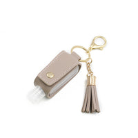HKM-755667 Portable Keychain Hand Sanitizer Bottle with Leather Card Holder - 30ml Refillable Travel Container in Multiple Colors