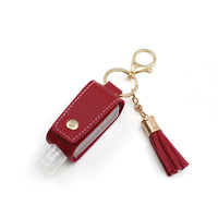 HKM-755667 Portable Keychain Hand Sanitizer Bottle with Leather Card Holder - 30ml Refillable Travel Container in Multiple Colors