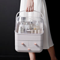 HKM-732115 Large Capacity Dust-Proof Plastic Clamshell Cosmetic Storage Box with Drawer