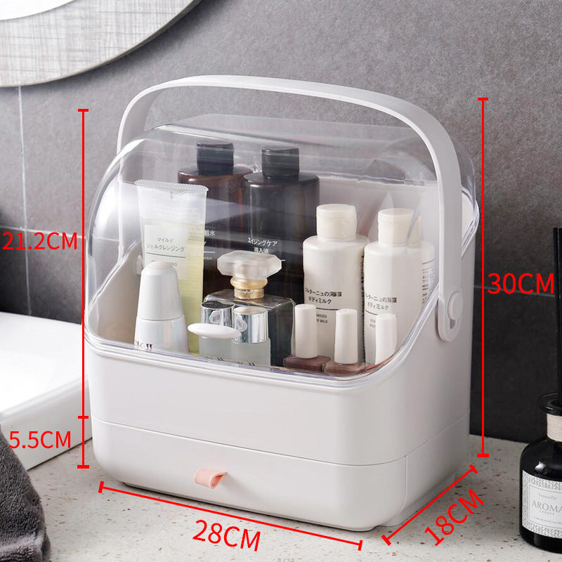 HKM-732115 Large Capacity Dust-Proof Plastic Clamshell Cosmetic Storage Box with Drawer