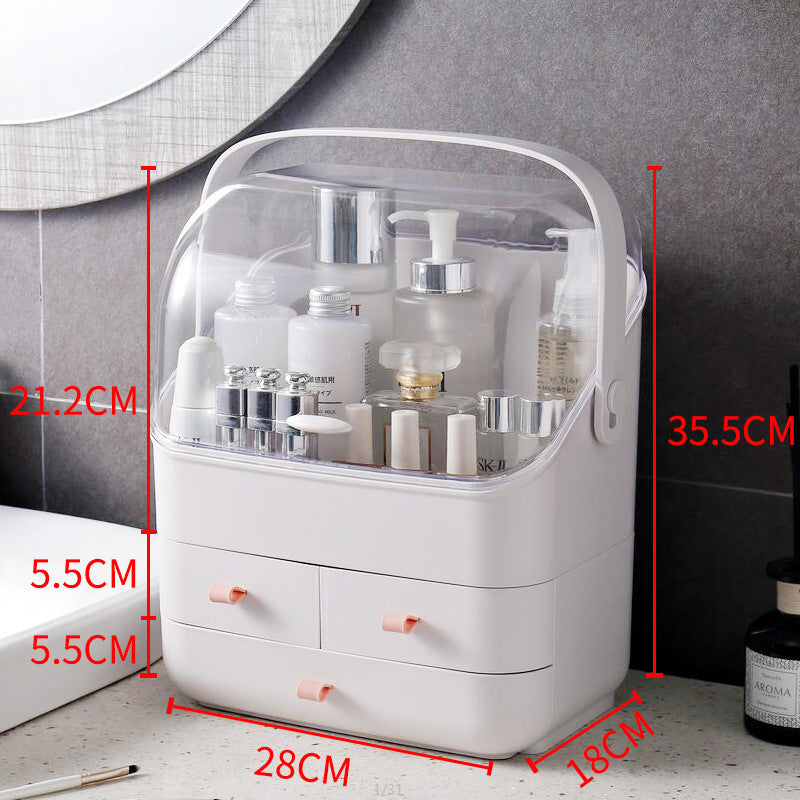 HKM-732115 Large Capacity Dust-Proof Plastic Clamshell Cosmetic Storage Box with Drawer