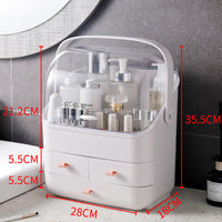 HKM-732115 Large Capacity Dust-Proof Plastic Clamshell Cosmetic Storage Box with Drawer