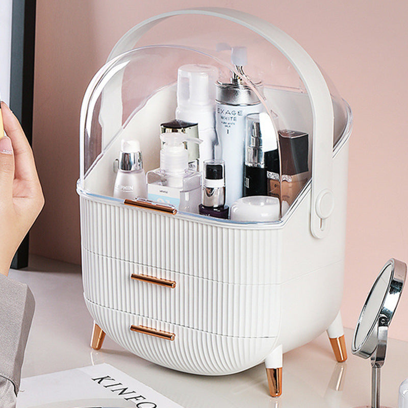 HKM-732115 Large Capacity Dust-Proof Plastic Clamshell Cosmetic Storage Box with Drawer