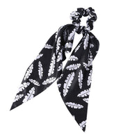 HKM-167827 Korean Style Long Streamer Printed Silk Scarf Hair Tie for Ponytail and Top Knot Styling