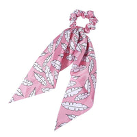 HKM-167827 Korean Style Long Streamer Printed Silk Scarf Hair Tie for Ponytail and Top Knot Styling