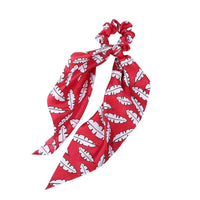 HKM-167827 Korean Style Long Streamer Printed Silk Scarf Hair Tie for Ponytail and Top Knot Styling