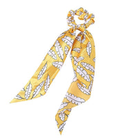 HKM-167827 Korean Style Long Streamer Printed Silk Scarf Hair Tie for Ponytail and Top Knot Styling