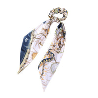 HKM-167827 Korean Style Long Streamer Printed Silk Scarf Hair Tie for Ponytail and Top Knot Styling