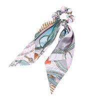 HKM-167827 Korean Style Long Streamer Printed Silk Scarf Hair Tie for Ponytail and Top Knot Styling