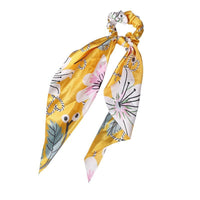 HKM-167827 Korean Style Long Streamer Printed Silk Scarf Hair Tie for Ponytail and Top Knot Styling