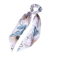 HKM-167827 Korean Style Long Streamer Printed Silk Scarf Hair Tie for Ponytail and Top Knot Styling