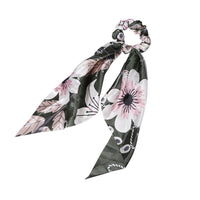 HKM-167827 Korean Style Long Streamer Printed Silk Scarf Hair Tie for Ponytail and Top Knot Styling