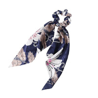 HKM-167827 Korean Style Long Streamer Printed Silk Scarf Hair Tie for Ponytail and Top Knot Styling