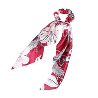 HKM-167827 Korean Style Long Streamer Printed Silk Scarf Hair Tie for Ponytail and Top Knot Styling