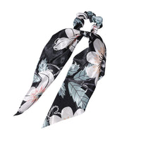 HKM-167827 Korean Style Long Streamer Printed Silk Scarf Hair Tie for Ponytail and Top Knot Styling