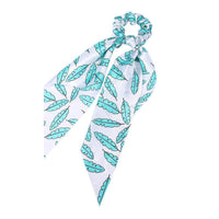 HKM-167827 Korean Style Long Streamer Printed Silk Scarf Hair Tie for Ponytail and Top Knot Styling