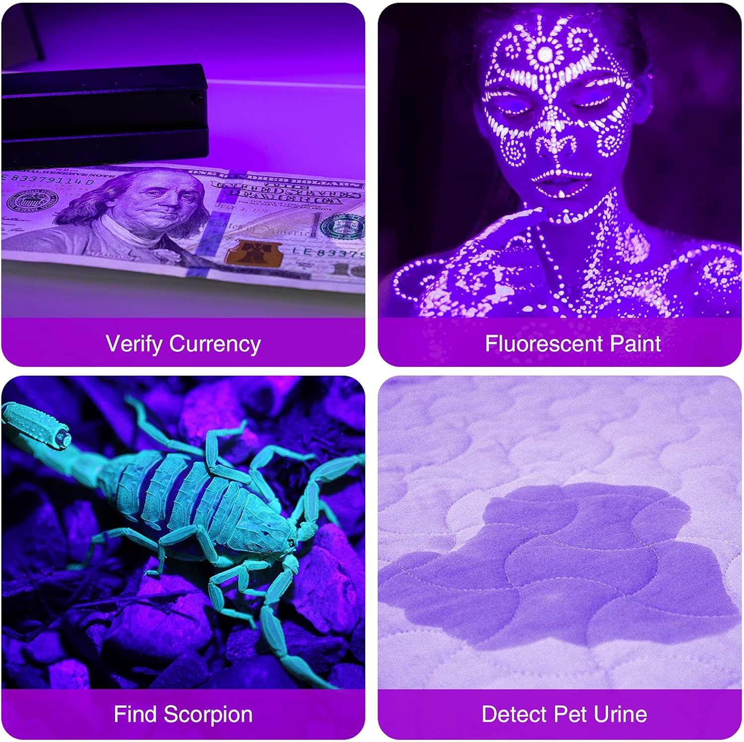 JMT-547466 Mini UV LED Flashlight for Detecting Pet Urine, Bed Bugs, and Scorpions