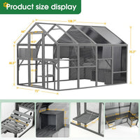 HKM-038483 Spacious Outdoor Wooden Cat Cage with Multi-Level Activity Areas and Access Doors