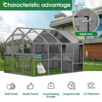 HKM-038483 Spacious Outdoor Wooden Cat Cage with Multi-Level Activity Areas and Access Doors