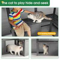 HKM-038483 Spacious Outdoor Wooden Cat Cage with Multi-Level Activity Areas and Access Doors