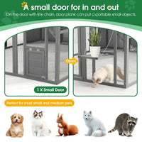 HKM-038483 Spacious Outdoor Wooden Cat Cage with Multi-Level Activity Areas and Access Doors