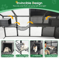 HKM-038483 Spacious Outdoor Wooden Cat Cage with Multi-Level Activity Areas and Access Doors