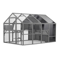 HKM-038483 Spacious Outdoor Wooden Cat Cage with Multi-Level Activity Areas and Access Doors