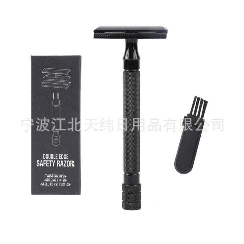 HKM-851667 Manual Pogonotomy Scraper Set with Brush - Black and Silver Finish