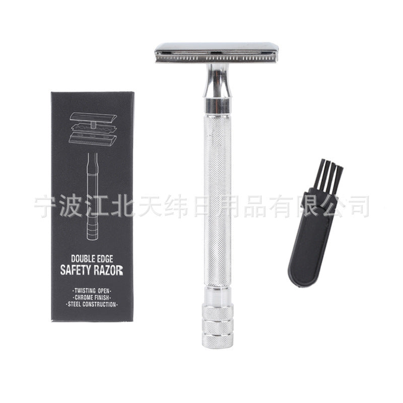 HKM-851667 Manual Pogonotomy Scraper Set with Brush - Black and Silver Finish