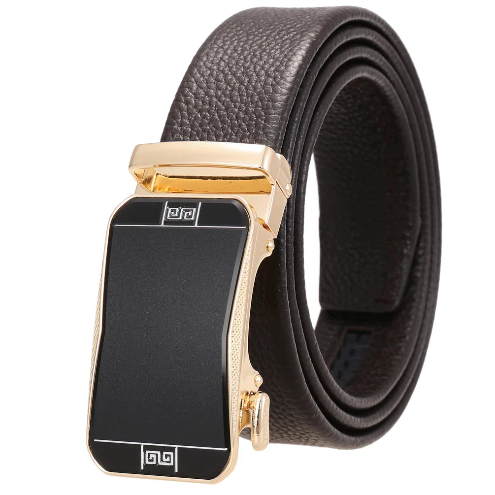 HKM-930515 Men's Custom Size Cowhide Leather Belt - Solid Design, Country of Origin: China