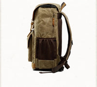 HKM-204179 Stylish Oil Wax Canvas Leather Camera Backpack for Special Purposes