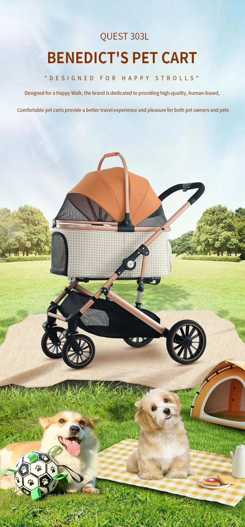 JMT-550346 Pet Stroller with Rubber Wheels for Cats and Dogs – Foldable Design for Easy Transport and Storage