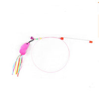 HKM-236115 Solid Wood Cat Stick Toy with Hemp, Feather Rope, and Bell - Handmade Cat Plaything