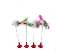 HKM-236115 Solid Wood Cat Stick Toy with Hemp, Feather Rope, and Bell - Handmade Cat Plaything