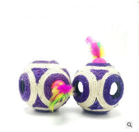HKM-236115 Solid Wood Cat Stick Toy with Hemp, Feather Rope, and Bell - Handmade Cat Plaything