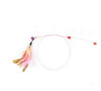 HKM-236115 Solid Wood Cat Stick Toy with Hemp, Feather Rope, and Bell - Handmade Cat Plaything