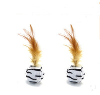 HKM-236115 Solid Wood Cat Stick Toy with Hemp, Feather Rope, and Bell - Handmade Cat Plaything