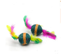 HKM-236115 Solid Wood Cat Stick Toy with Hemp, Feather Rope, and Bell - Handmade Cat Plaything