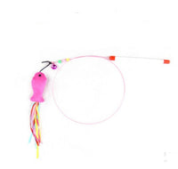 HKM-236115 Solid Wood Cat Stick Toy with Hemp, Feather Rope, and Bell - Handmade Cat Plaything