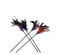 HKM-236115 Solid Wood Cat Stick Toy with Hemp, Feather Rope, and Bell - Handmade Cat Plaything