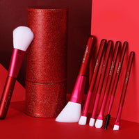 HKM-346963 9-Piece Cosmetic Brush Set with Small Horse Hair Brushes in Portable Barrel Bag
