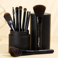 HKM-346963 9-Piece Cosmetic Brush Set with Small Horse Hair Brushes in Portable Barrel Bag