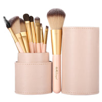 HKM-346963 9-Piece Cosmetic Brush Set with Small Horse Hair Brushes in Portable Barrel Bag