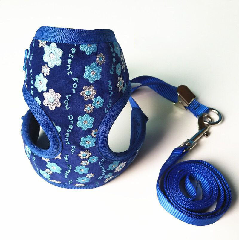 HKM-860691 Adjustable Mesh Nylon Pet Leash with Flower Pattern for Small Dogs and Cats - Available in Red, Blue, Black, and Pink