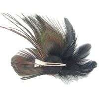 HKM-967763 Elegant Peacock Feather Hairpin with Diamond Accent and Ball Clip