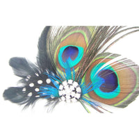 HKM-967763 Elegant Peacock Feather Hairpin with Diamond Accent and Ball Clip