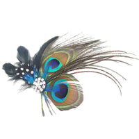 HKM-967763 Elegant Peacock Feather Hairpin with Diamond Accent and Ball Clip