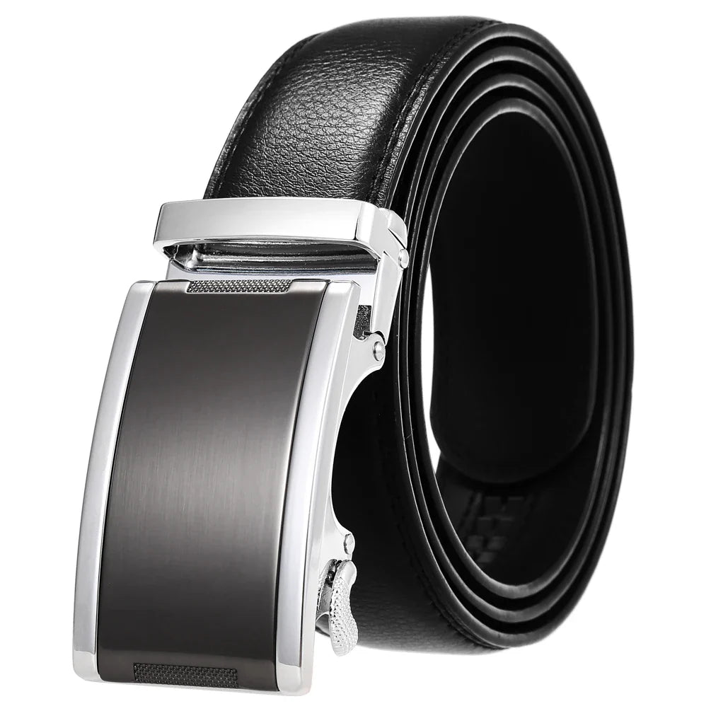 HKM-365715 Automatic Buckle Cowhide Belt for Men with Custom Logo Press Feature
